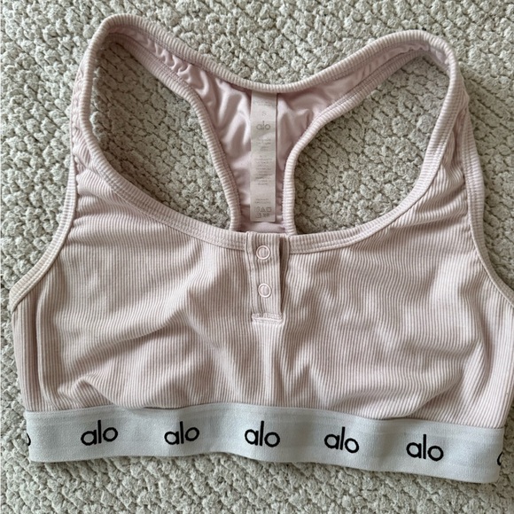 Set of 3 - ALO Yoga Ribbed Icon Racerback Sports Bras  - Blue, Pink, Gray - Picture 6 of 10